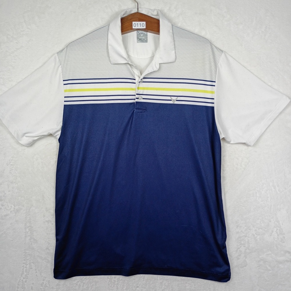 Callaway Mens Opti-Dri Golf Polo Shirt XL Navy Blue White Striped Performance